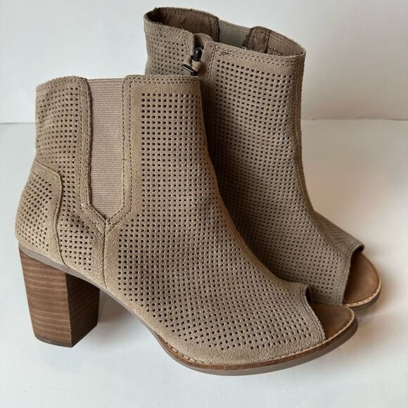 Tom’s Majorca Perforated Peep Toe Ankle Booties Size 10 - Picture 1 of 7
